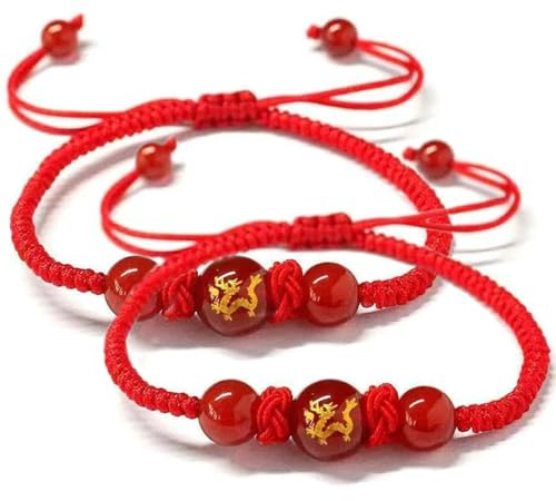Bracelet à cordon rouge pour le Nouvel An 2024, bracelet réglable à 12 breloques du zodiaque dragon, tigre, serpent, singe, animal chinois, bracelet porte-bonheur Feng Shui, bracelet en corde rouge