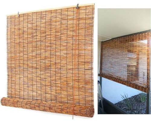 SHAIRMB Bambusrollo, Schilfrohrvorhang FüR Den AußEnbereich, Wasserdicht NatüRlicher Bambus Rollo, Rollo Aus Holz, Bambusrollo Mit Seitenzug, FüR Pavillon, Terrasse,Veranda, Pergola,200 * 250cm
