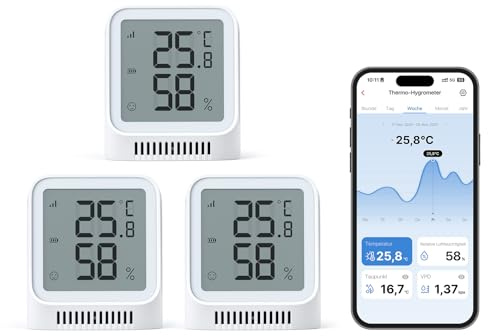 X-Sense Wi-Fi Indoor Hygrometer, Smart Hygrometer Thermometer with Remote Monitoring & App Control, SBS50 Base Station Required, Model STH0A, 3pcs