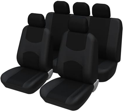 IUKMR Sitzbezüge Auto Für Ford Für Fiesta Mk5 Universal-Autositzbezüge-Set Vorne Und Hinten Komplett Mit Kopfstützenbezügen Sitzbezüge Auto Set(Schwarz)