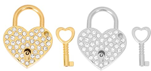 DOITOOL 2sätze Herzförmiges Vorhängeschloss Mit Schlüssel Kleines Schloss Aus Zinklegierung Robust Und Langlebig Für Koffer Und Schränke Mit Strass-design