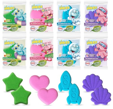 INKEE Bath Fizzer Pack de 8 Bombas de Baño Efervescente Enriquecida con Aceite de Almendras, 4 Colores y Aromas