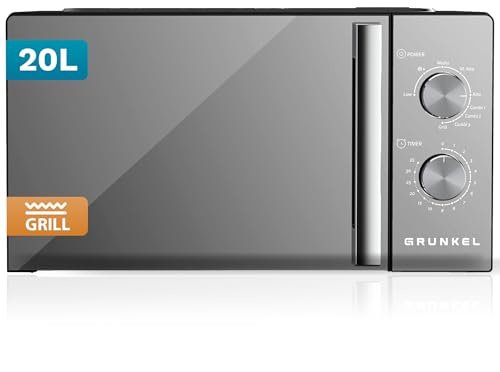 Micro-ondes avec grill Grunkel MWG-20 Miroir de 20 litres et 700 W avec fonction grill 800 W. Minuterie de 35 minutes, 5 niveaux de puissance et 3 modes combi. Finition avant miroir