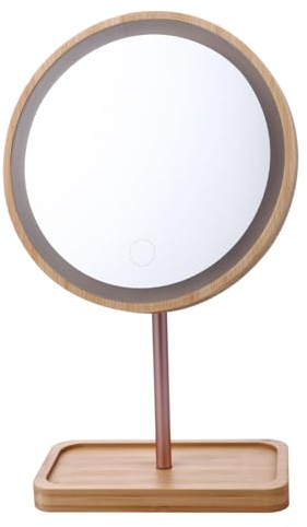 DEARMAMY Holz Led Kosmetikspiegel Tischspiegel Mit 90° Schwenkfunktion Dimmbar Beleuchteter Schminkspiegel Für Wohnzimmer Schlafzimmer Frisiertisch