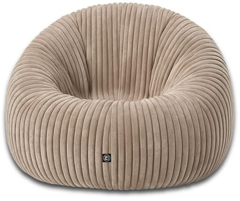 PATCH HOME Deluxe 2-i-1 sittsäck i manchestertyg, gamingsaccosäckar för vuxna och barn med dragkedja, redan fylld – perfekt för sittande och liggande (latte macchiato, diameter 155 cm)