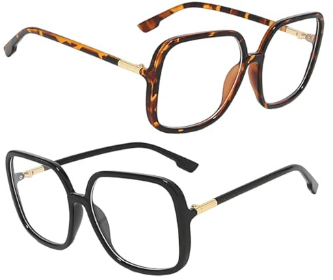 IDNVFY 2 Paires Avec De Grands Verres Légers Anti-Bleus Fremen, Des Lunettes Carrées Rétro, Des Accessoires De Tenue, Adaptés À La Lecture, Aux Ordinateurs Et Aux Jeux.