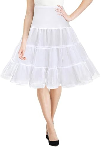 Hykiee Années 50 Vintage Jupon sous Robe Femme Blanche Noir, A-Ligne Jupe Tulle Tutu Rockabilly Crinoline Petticoat pour Halloween Costume Carnaval Soirée Cocktail Mariée Anniversaire