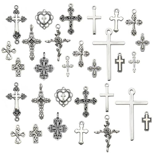 TEOZBLU 30 Pezzi Pendenti Croce, Ciondolo A Croce, Creazione Di Gioielli Con Ciondolo In Lega, Forniture Artigianali Per Orecchini, Bracciali, Collane Fai Da Te