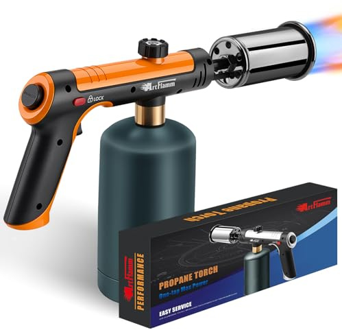 ARTFLAMM Powerful Propane Torch Gun, Flamethrower with Turbo Mode, Charcoal Torch Lighter with Safety Lock, Kitchen Blow Torch for Cooking, BBQ, Searing Steak, Grill(Tank Not Included)