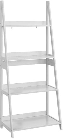 Bücherregal Leiterregal Weiß | 4-lagiges Standregal aus MDF, Bodenstehendes Aufbewahrungsregal, Offenes Regal für Wohnzimmer, Badezimmer, Homeoffice, Dekoration und Pflanzen | Robuste Konstruktion