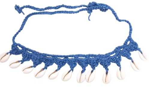 Miro Boho Chic handvävt chokerhalsband i virkning med naturliga snäckor, bomullshalsband bohemisk stil för sommar, boho chic unisex modedamare en storlek