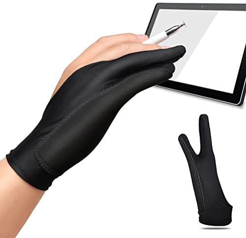 BTOSEP 2 Pcs Artist Gloves with Two Fingers Palm Rejection Gloves for Stylus Pen Pencil Sketching Painting Right or Left Hand (BTOSEPkmEsE8-10352896)