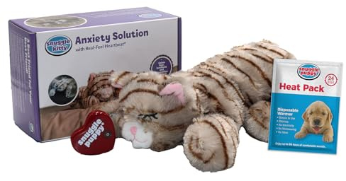 Snuggle Kitty Heartbeat Cat Toy, Calming Comfort, Kittens - Tan Tiger | Calming heartbeat toy, kitten comfort, heat pack, new kitten essentials, first nights, sleep, cat anxiety, adoption, rehoming