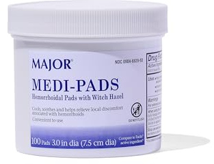 MAJOR Medi-Pads - Hemorrhoidal Hygienic Cleansing Witch Hazel Pads - Cooling Relief with Aloe - 100 Count Jar (1 Pack)