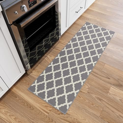 Ottomanson Glamour-Kollektion Teppichläufer mit Gummirückseite und elegantem Gitter-Design, 50 cm x 150 cm, Grau