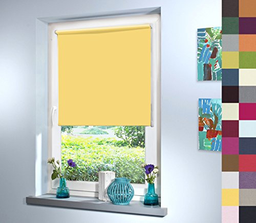 Sun World Verdunkelungsrollo nach Maß, Rollo nach Maß, Maßanfertigung Innenrollo, Balkontür, Rollos nach Maß, Blickdicht, für Fenster & Türen, Klemmfix ohne Bohren (140cm Höhe x 30cm Breite/Gelb)