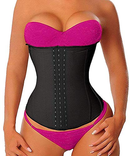 YIANNA Latex Long Torso Waist Trainer for Women Tummy Control Underbust Waist Cincher Corset Sport Girdle Body Shaper,YA110288-Black-L