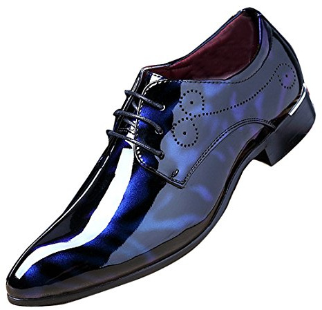 Men Fashion Dress Business Shoe Pointed Toe Floral Patent Leather Lace Up Oxford Black Brown Red Grey
