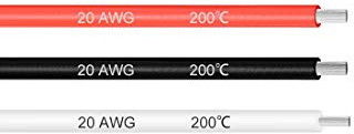 sourcing map 9 Meter 20AWG Elektrischer Draht 0,52 mm² Weiß/Schwarz/Rot | Klingeldraht, Verdrahtungsleitung, Verzinntes Kupferkabel, Silikonkabel, Flexibel, Litzenkern, Für DIY KFZ
