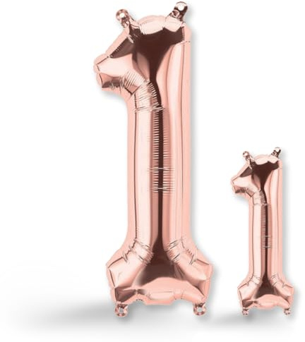 FUNXGO® folienballon 1 rosegold - 2 Stück - 42 & 17- luftballon Zahl 1 - Zahlen Ballon 1 Deko - zum 1. Geburtstag, Hochzeit, Jubiläum, Fest, Party Dekoration -100cm & 38cm- Ballon 1 rosegold