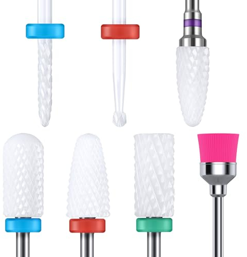 MELODYSUSIE Nail Drill Bits Set Ceramic Safety Professional 3/32 Inches Nail Bits for Filing Acrylic Nails Gel Nails Down Removing Cuticle Tools (Ceramic 7pcs)