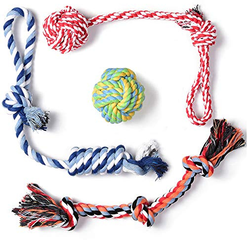 Fida Dog Rope Toys 4 Pack, Puppy Teething Sturdy Cotton Chew Tug Ropes Indoor/Outdoor, Exercise Interactive Tug O'War Toys Set for Boredom Small-Meidum Dogs