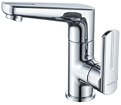 Robinets de bassin de salle de bains Chrome, Mitigeur de baignoire monotrou monté sur le pont Robinet de bassin d'eau froide et chaude