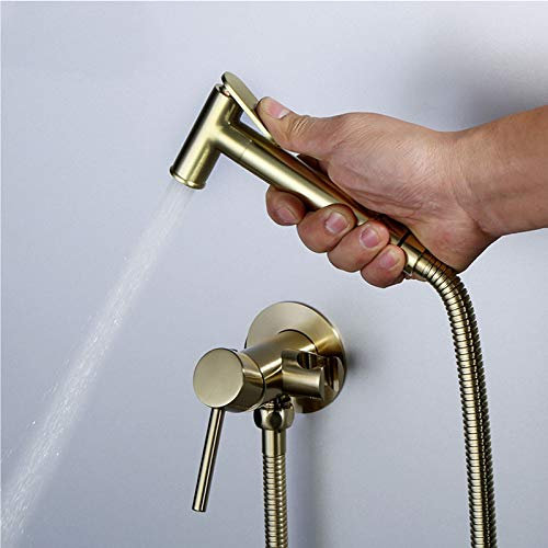Bidetarmatur aus gebürstetem Gold, Bidet-Sprühgerät für Handtoiletten, Bidethahn für Kalt- und Heißwassermischer, Shattaf-Duscharmatur aus massivem Messing
