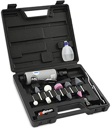 ABAC Druckluft-Geradschleifer für Kompressor G-201, Druckluftschleifer mit Gummigriff, 5 Schleifstifte mit 3 mm Schaft und 5 mit 6 mm Schaft, 25.000 U/min, Max Druck 6 Bar