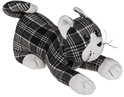 MIJOMA Türstopper Türpuffer Türsack aus Stoff Plüsch, 1kg schwer gefüllt, Lustiges Hingucker-Design für eine stilvolle Dekoration (Katze - schwarz weiß kariert)