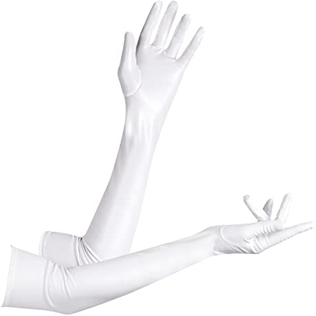 KINBOM Handschuhe Lang, Glänzend Damen Katzenfrauen Accessoires Dehnbar Abendhandschuhe Opernhandschuh Abendparty Tanzhandschuh für Damen (Weiß)