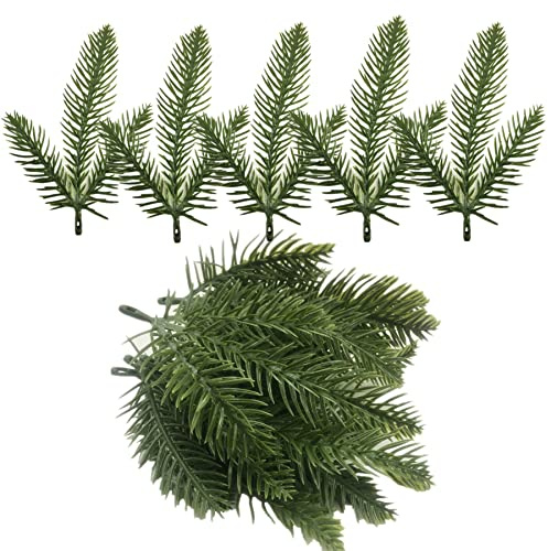 Diyfixlcd 60 Agujas Artificiales de Pino con 3 Ramas, Ramas de Pino de 5.9 x 3.9 Pulgadas, Plantas Vegetales, Agujas de Hojas de Pino para Acción de Gracias,Navidad,Guirnalda,decoración de jardín
