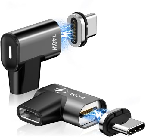 140W USB C Magnetadapter 2er Pack, 24Pins rechtwinklig 90 Grad mit USB4 20Gbps 8K 60Hz Video für Thunderbolt 3 MacBook Pro/Air, Tablet, Laptop, Handy und weitere