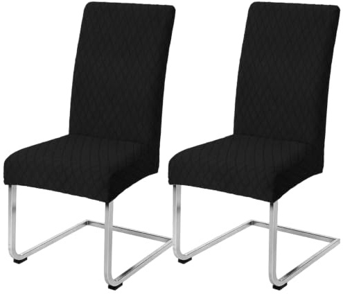 LANSHENG Stuhlhussen 2er Set, Universal Esszimmerstühle Stuhlbezug, Abnehmbar Waschbar Stuhlhussen für Esszimmerstühl, Küche, Restaurants, Hotels (Schwarz, 2er Set)