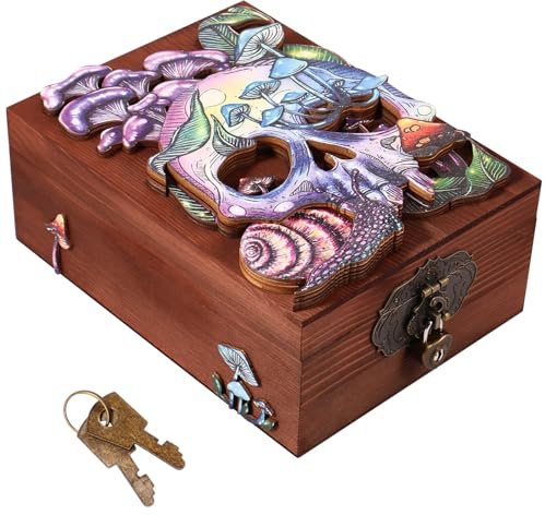 Foribyw Skull Hidden Key Box Wooden Art Decoration Key Hidden Box with Lock and Key Decorative Gothic Themed Treasure Storage Lock Box Multipurpose Jewelry Keepsake Memory Box
