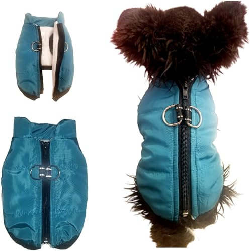 Waterproof Dog Coat (VERY SMALL FIT) Padded Fleece Zip Up Coat Chihuahua Puppy Toy Clothes Teacup Miniature Breeds (Teal, TINY XS : Length 24cm X Chest 35cm)