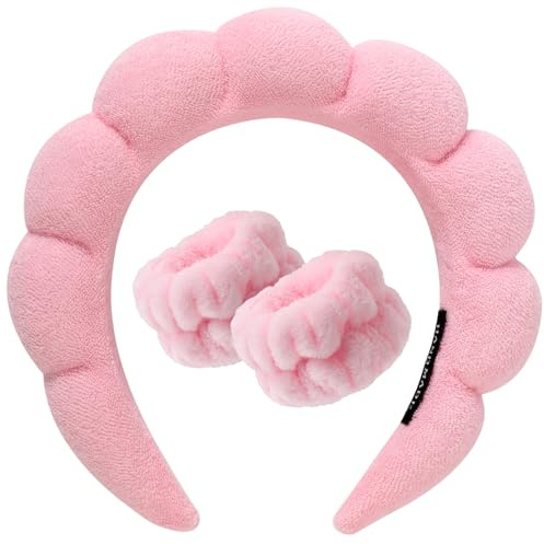 DRESHOW Spa Stirnband zum Waschen Gesicht Wristband Set Schwamm weiches Frottee Make-up Hautpflege Anti-Rutsch-Stirnband für Damen