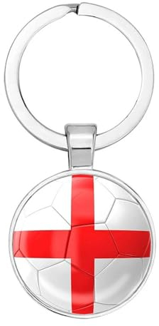Art Attack English Flag Soccer Keychain, England Three Lions National Football Team Accessories History Party Favor Fan Car Key Chain Ring Pendant Charm (Silver), Silver, S