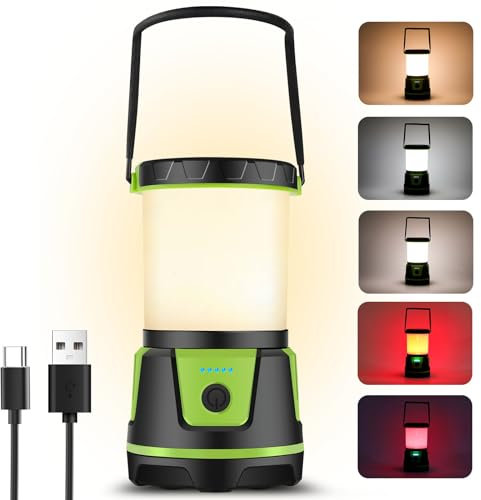 Rechargeable LED Lantern - 3000 Lumens, 5 Light Modes, IP54 Waterproof, 7500mAh Battery, Portable Flashlight for Camping, Hiking, Power Outages & Emergencie (Green)