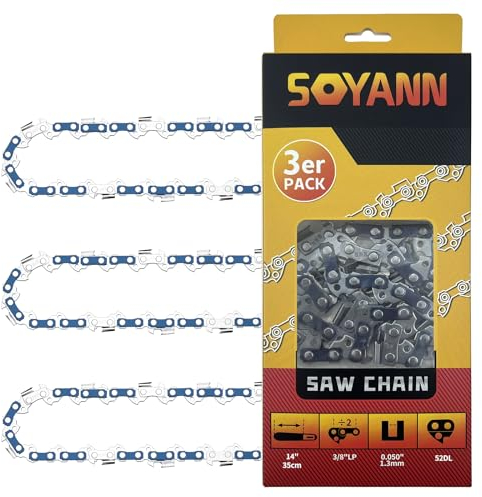 3 Pack Chainsaw Chains 14 Inch (35 cm), 52 Drive Links, 0,050 (1,3mm) Gauge, 3/8 Pitch, Replacement Saw Chain, Low-Kickback Chains fits for Bosch, Ryobi, Einhell, Oregon, Dolmar etc.