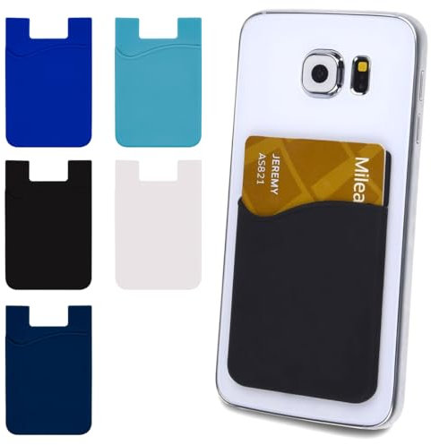 AFCJLTO Lot de 5 porte-cartes adhésifs en silicone pour téléphone, pour cartes d'identité et de crédit, compatibles avec smartphones - solution pratique pour ne plus oublier ses cartes !