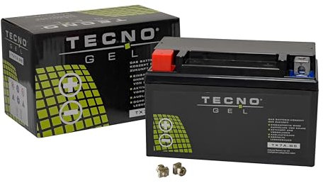 TECNO-GEL Motorrad-Batterie für YTX7A-BS für Kymco Agility, Cobra, DJ, Grand Dink 50, Hipstr, Honk, K-Pipe, Like, New Sento, People, Stryker, 12V Gel-Batterie 6 Ah (DIN 50615), 151x87x94 mm Pol + -