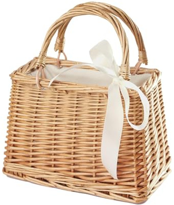 Eiyye Handwoven Wicker Picnic Basket Purse Flower Girl Basket Natural Wicker Purse Woven Bag Rattan Purse for Women(Khaki)