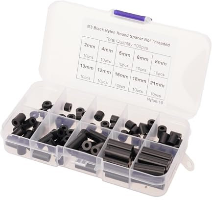 BWANGIAO 100-teilig/Set Abstandshalter Nylon-Abstandshalter Kunststoff-Abstandshalter-Sortiment Kit Steckdosen-Schraubenabstandshalter Schwarze runde Abstandshalter