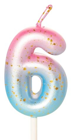 Candela rosa blu 6° compleanno a tema sirena numero 6 candela per torta di compleanno, 6 candela di compleanno 6° candela per torta, 6° compleanno torta candela topper per torta per ragazze di 6 anni