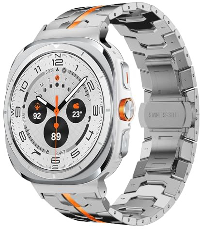 HinZann Armband kompatibel med Samsung Galaxy Watch Ultra 47 mm, metallarmband i rostfritt stål, inget Gap-band, Quick Release Watch för Galaxy Watch Ultra 47 mm, Titan Orange, Talla única