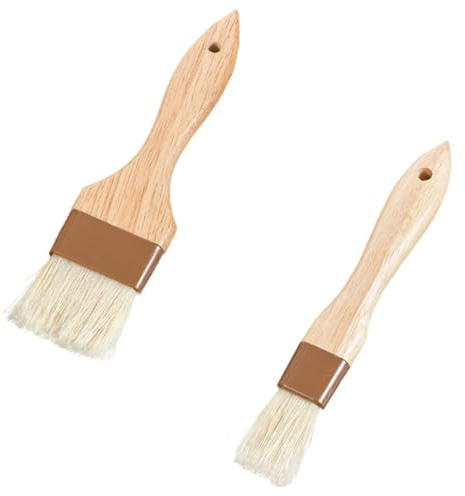 2 pennelli da pasticceria, in legno, per cucina all'aperto, barbecue, ungere e ingrassare, per impastare pane, barbecue, salse, grigliare