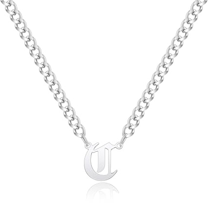 Gilieyer Gothic Kette Herren mit Buchstaben, Silber Edelstahl Panzerkette Halskette Damen A-Z Buchstabe Anhänger Ketten für Herren Jahrestag Geburtstag Geschenke für Männer (Buchstabe C)