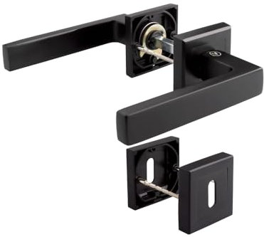 VERAMET Türklinke CUBE Schwarz Matt – Türgriffe Innentüren schwarz | Drückergarnitur quadratisch mit Schlüsselrosette | Türbeschlag modern für Zimmertüren | Türdrücker Set