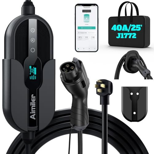 AIMILER Level 2 Electric Vehicle (EV) Charger(WiFi APP/Plug-Play), 40A, 25ft Cable ETL Certified, 220V-240V NEMA 14-50P Plug EVSE w/ J1772 Connector, Portable EV Car Charging Stations (Jet)